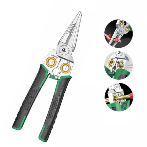 Boxonly 7-in-1 Wire Strippers with Electricity Measurement Function, Multi-Functional Pliers for Cutting, Stripping, and Crimping Wires, Durable Cable Scissors for Electrical Work (Upgrade Green)