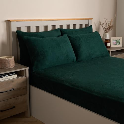 OHS Teddy Bear Pillowcases 4 Pack, Luxury Pillow Cover Fluffy Pillowcases Side Sleeper Warm Cosy Soft Teddy Fleece Hotel Quality Thermal Pillowcases, Forest Green
