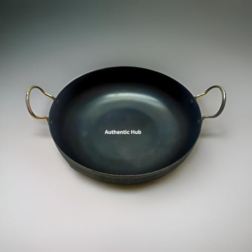 Handmade Wok, 10 Inch Iron Kadai with Flat Bottom, Khadai for Cooking, Iron Pan with Steel Handle, Buy Frying Pan - AUTHENTIC HUB