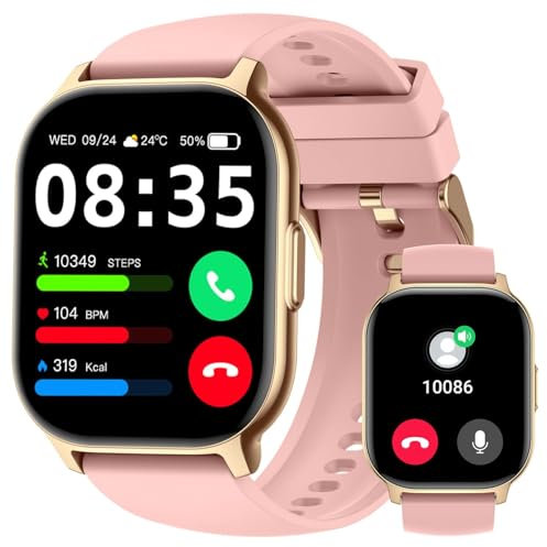 Vtkp Smartwatch Herren Damen, 2,1 HD Touchscreen Smart Watch mit Bluetooth Anrufe, 110+Sportmodi Fitnessuhr, Herzfrequenzmonitor Schlafmonitor Schrittzähler, IP68 Wasserdicht für iOS Android,(Rosa)