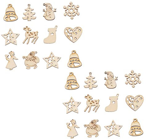 AUTSUPPL 100st Weihnachtsholzspäne Diy Ausgeschnittene Anhänger Weihnachtsgeschenke Christbaumschmuck Unbemalt Selber Machen Handgemachte Selber Machen Beige Hölzern