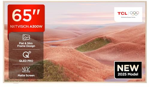 TCL A300W QLED 4K Ultra HD da 65 pollici NXTVISION, 4K HDR PRO, display opaco, Smart TV supportata da Google TV (Dolby Vision IQ e Atmos, Motion Clarity Pro a 144 Hz)