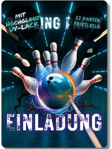 celebr8te 12x Bowling Einladungskarten - Für den Kindergeburtstag von Jungen & Mädchen - Coole Partyeinladungen für Geburtstage Motiv 8