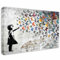 Banksy Leinwand Wandkunst Mädchen mit schmetterlinge Grau - Komplett Aufhängefertig, Strassen Kunst-Graffiti-Wanddekoration art, moderne Leinwand Mood bilder (50x70 cm)