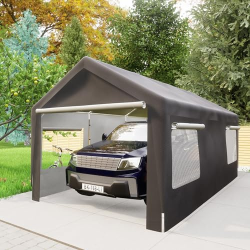 Jaxilyn Zeltgarage 3x6x2.8 m, Lagerzelt mit 4 abnehmbaren Seitenwänden, Verstärkter Metallrahmen & Wetterfeste PE-Abdeckung, Inkl. Erdnägeln & Seilen – Ideal für Autos, Fahrräder & Gartenmöbel