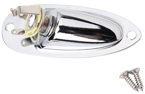 Boat Input/Output Jack Plate Socket with 6.35mm Jack Compatible with Fender Strat Electric Guitar (Silver)