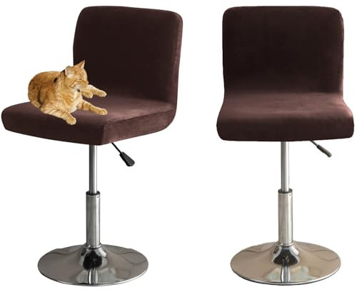 HOMECOVER Barhocker Bezüge Mit Rückenlehne, Stretch Samt Stoff Barhocker Stuhlbezüge Abnehmbar Niedriger Rücken Schwenkbare Stuhlbezug-braun-2er Set