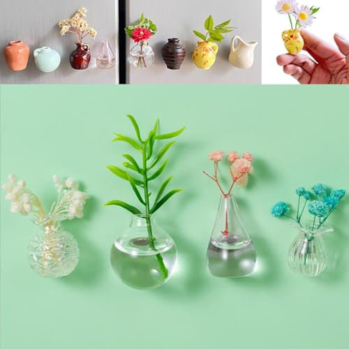 Mini Ceramic Vase Refrigerator Magnets,3D Ceramic Flower vase Cute Plant Vase Fridge Magnet Wall Mounted, Flower Not Include (4pcs A)