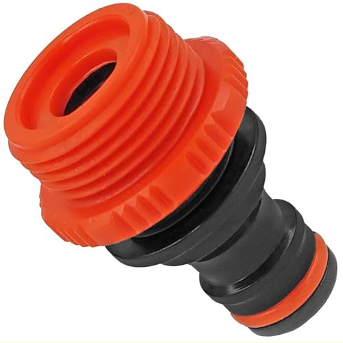 MegaHaustechnik Anschluß Stück Stecker für Gardena Buchse aus Kunststoff PP mit Reduzier Stück 1 und 3/4 Zoll Außengewinde AG + Dichtung Wasser Hahn Garten Schlauch Kupplung Verbinder Adapter