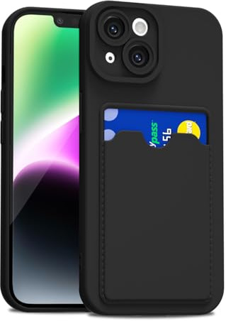 LoeoeL for iPhone 14 Case with Card Holder Slim, Thin Silicone Wallet Phone Case with Credit Card Slot for Women Men, Soft Rubber Gel TPU with Pocket Shockproof Camera Cover, Black