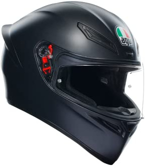 AGV - K1 S E2206, Casco Moto Integrale ECE, Stile Racing con Spoiler Aerodinamico, Prese d'Aria e Visiera Antigraffio, Campo Visivo 190°, Predisposizione Interfono, New model - Nero Opaco, L