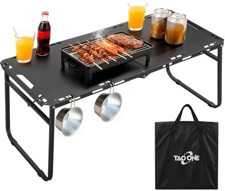 TAO ONE Niedriger Campingtisch Klappbar Tragetasche Garten Grillen | Leicht tragbar, klappbar, mit Aufbewahrungstasche. Wetterfest, perfekt für Camping, Picknick, Strand und Outdoor