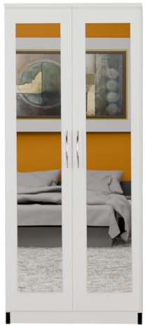 2 Door Wardrobe with Mirrors – Ready Assembled Freestanding Modern Bedroom Storage Cabinet with Hanging Rail & Shelf – Multiple Colours - 76W x 184H x 50D cm (White)