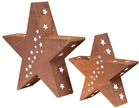levandeo 2er Set Kerzenhalter Laterne Stern 30-45cm Metall Rost Rostdeko Weihnachtsdeko Deko Aufsteller Weihnachten Metalllaterne