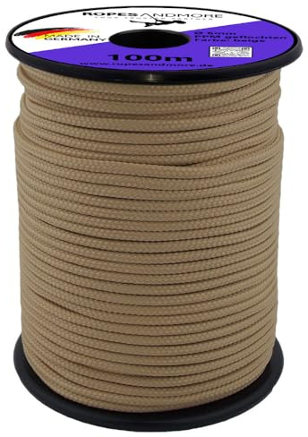 Ropes and More Corde en polypropylène tressée 16 brins, 6 mm, 50 m, 30 couleurs, beige, 100 m