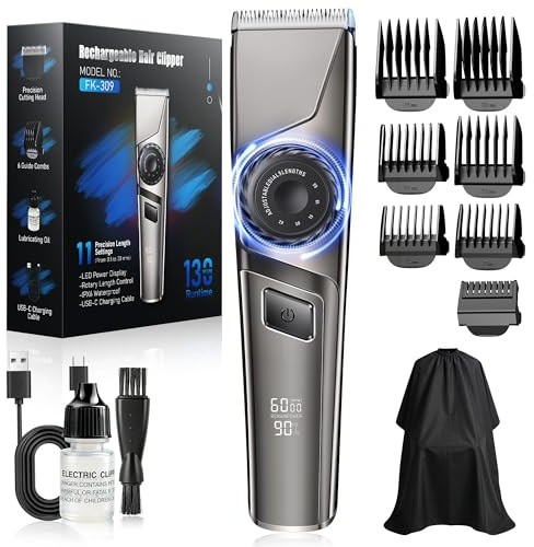 Haarschneidemaschine Profi, Haarschneider USB C-Ladung Trimmer Herren LED Anzeige, IPX6 Wasserdichte Präzisionstrimmer,<65 dB,Profi Barber Set für Herren zu Hause & Friseurladen USB C Kit,Gunmetallic