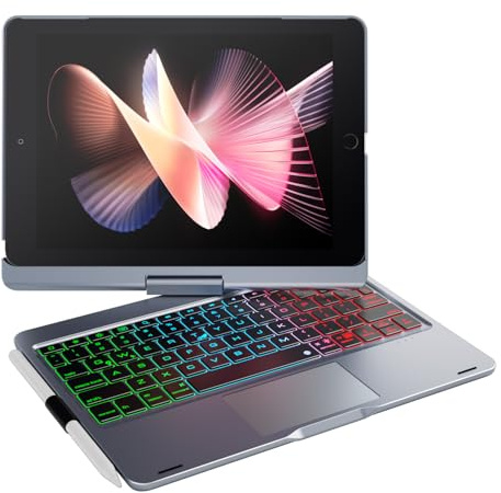 doqo Coque Clavier iPad 9e 10.2 Pouces avec Trackpad,Rotation 360° | Frappe Style Ordinateur Portable, Clavier Rétroéclairé, avec porte-stylet,pour 9e/8e/7e gén, iPad Air 3/iPad Pro 10,5
