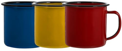 Veemoon Tazze Smaltate Vintage 3 Pezzi, Tazza Caffè Retro Manico Comodo | Design Elegante per Casa e Barbecue all'Aperto, Facile da Pulire, Bordo Liscio, Uso Durevole