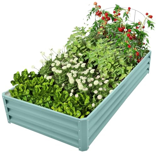 Teodute Potager Surélevée, 180x90x30cm Galvanisé Carré Potager avec Tige Support, Jardiniere Exterieur Grande Taille pour Plantes Légumes Fleurs et Herbes Aromatiques (Rectangulaire + Vert Menthe)