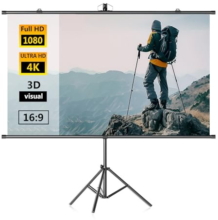 60/84 Inch Projector Screen with Tripod, 16:9 Anti Glare Projection Screen 4K HD, Wall Mount/Stand(60in)