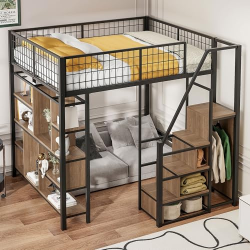 kozamas Hochbett 140x200 cm, Multifunktionales Stauraumbett mit Stauraum, Schrank und robustem Aufbau, Einzelbett, für Jugendzimmer kleine Räume, Schwarz