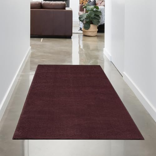 CARPETIA Weicher Teppich Uni Waschbar rutschfest Dunkelrot 80x150 cm | Weich, waschbar, rutschhemmend, formstabil und pflegeleicht, für Wohnzimmer, Schlafzimmer, Gästezimmer & Flur