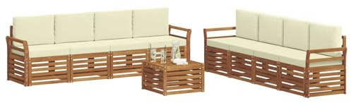 vidaXL Sofagarnituren 9 pcs Natur und Creme Massivholz Akazie, Garten, modernes, langlebiges Outdoor-Sofa, Eckmöbel für Terrasse und Lounge, gemütliche Sitzgruppe