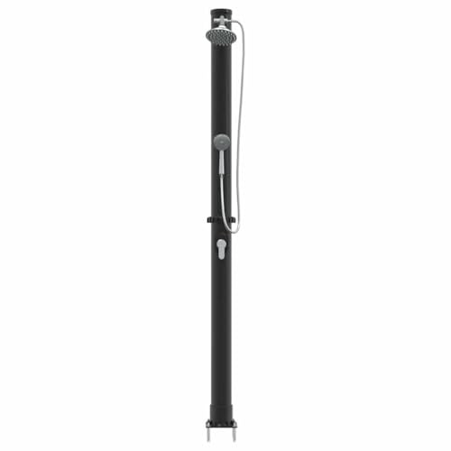Doccia solare esterna nera, 217 cm, in PVC e alluminio, con riscaldamento solare e soffione doccia regolabile, per giardino, piscina, terrazza e vasca idromassaggio