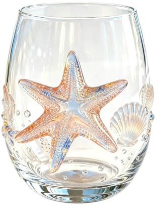 Emmoal 3D Trinkglas Mit Meeresmotiv, Handgefertigtes Krake Weinglas (E) | Von Meerestieren Inspiriertes, Handwerklich Gefertigtes Krake Glas Mit Blauen Ringen, Stiellose Weingläser, Für Zuhause