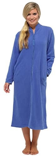 Ladies Soft feel dressing gown Sizes UK 10 to 24 robe wrap zip Front Pockets, Blue, 22/24