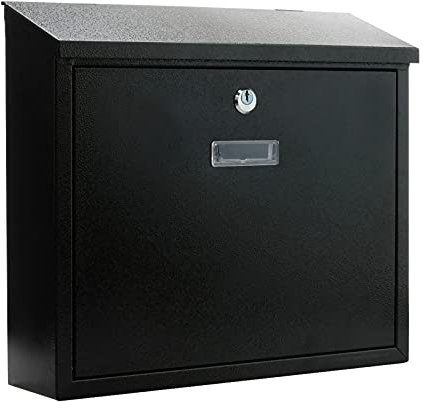 PrimeMatik - Cassetta delle Lettere Casella Postale e Posta Metallico di Colore Nero da Parete 350x90x320mm