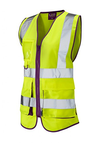 Leo Workwear LYNMOUTH Hi-Vis Multipocket Knitted Polyester Ladies Superior Waistcoat, L, Yellow