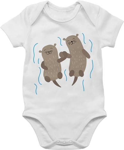 Baby Body Junge Mädchen - Tiermotiv Animal Print - Süße Otter - 6/12 Monate - Weiß - clothing strampler neugeborene mit tieren tiermotive fischotter babysachen tiermotiven baby-kurzarmbodys tier