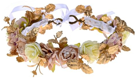Merroyal Flower Girl Crown Bride Floral Crowns Maternity Bridesmaid Hair Wreath Wedding Photo Props (Ivory Gold Coffee)