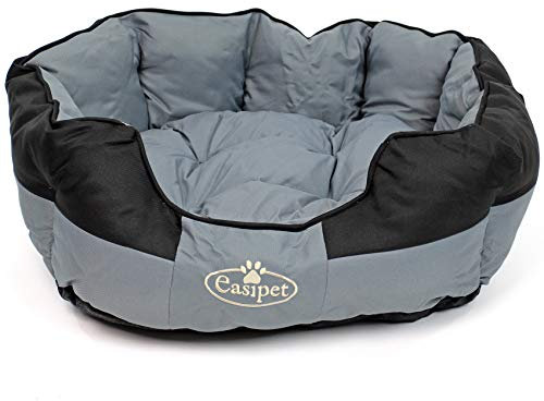 Easipet Waterproof Dog Bed, Medium 60x50x23cm, Black/Grey, Machine Washable with Reversible Cushion