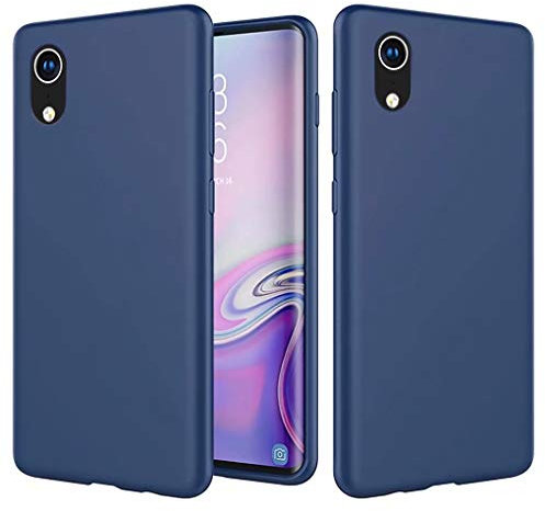 NiaCoCo Compatible with iPhone XR Case Ultra Thin Shockproof Liquid Silicone Soft Gel Rubber Microfibre Stripe Protector Case (Blue)