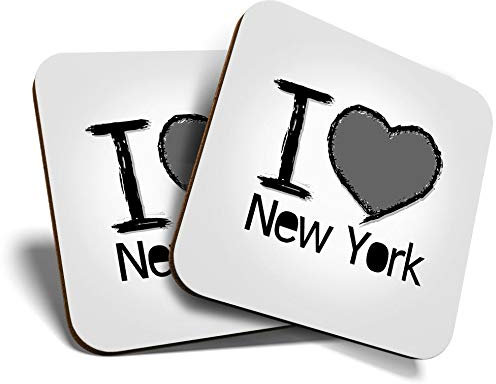2 x Square Coasters - I Love New York NYC America USA Cork Backed Home Kitchen Accessory Tea Coffee Mug Mat #40746