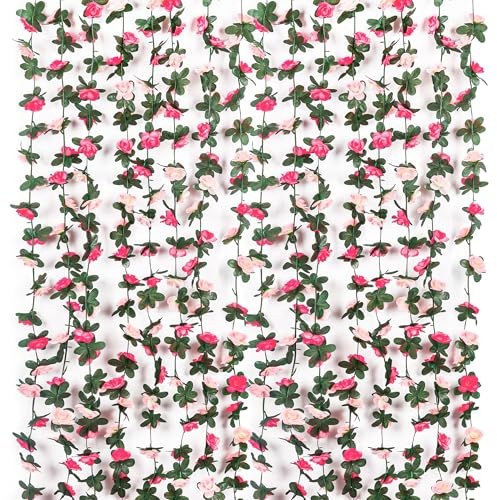Miracliy 9 Stück 200 m Lange Blumengirlande, künstliche Rosenranke, hängende Rose, Efeu, Zuhause, Hotel, Büro, Hochzeit, Party, Garten, Handwerk, Kunst-Dekor (Rosa)