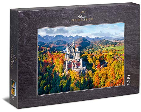 Ulmer Puzzleschmiede - Puzzle „Königsträume“ – Klassisches 1000 Teile Puzzle – Puzzlemotiv vom Märchenschloss Neuschwanstein, Schloss des Märchenkönigs Ludwig II von Bayern