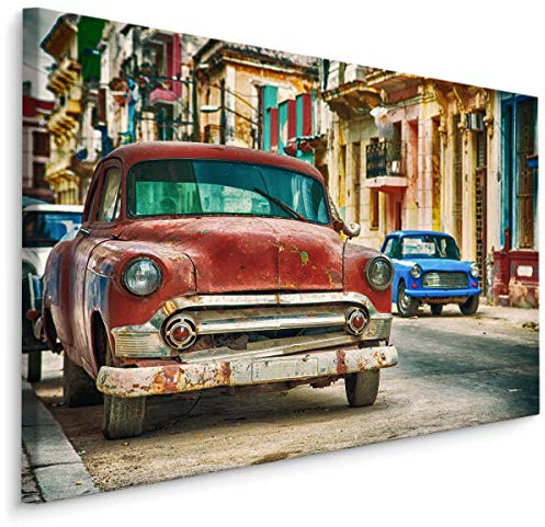 Muralo Leinwandbilder 90x60 Motorisierung Autos Fahrzeuge Leinwand Wandbild Kunstdruck Retro Alt Verrostet Straße Schlafzimmer Wohnzimmer Wanddekoration Design XXL 538 Br. 90 cm x Hö. 60 cm