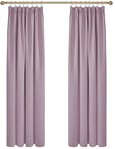 Deconovo Vorhang Blickdicht Kräuselband Gardinen Kinderzimmer Thermogardine, 229x132cm(HöhexBreite), Hellpink, 2er Set