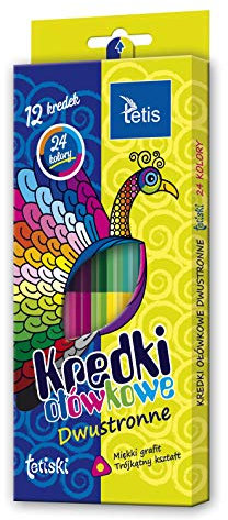 Tetis Buntstifte doppelseitig 12 Farbstifte 24 Farben weiche Mine Dreikant-Malstifte weich zweiseitig Bunt-Stifte dreikant Bicolor-Buntstifte dreieckig Lindenholz hohe Qualität