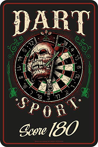 Deko Blechschild als Geschenk für Dart-Spieler - Score 180 Skull 30x20 cm