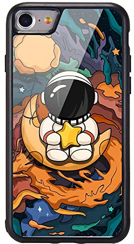MAYCARI Aesthetic Art Spaceman Astronaut Pattern Cases for iPhone 7/8/SE 2020,Cute Slim Soft TPU Hard Back Shatter-Resistant Shockproof Anti-Fall Protective Girly Painting Art Cover Case for Girls