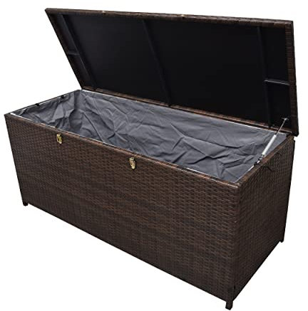 Oakland Living Braun Innen- und Außenbereich Balkon Terrasse Terrasse Veranda Pool 113 Gallonen Weidenkorb Aufbewahrungsbox Kofferraum Mülleimer mit Metallrahmen
