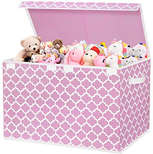 homyfort Toy Box for Girls, Kids - Large Toy Chest Organizers and Storage Boxes with Flip-Top Lid & Divider, Collapsible Container Bins for Playroom, Nursery, Closet, Living Room, 24.5x13x16, Pink