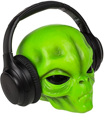MIJOMA Kopfhörerständer Kopfhörerhalter Kopfhörer-Halterung, Dekokopf Dekoration aus Kunstharz 16 x 18 x 18 cm (Alien Kopf)