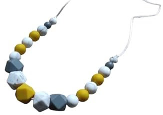 Collier maternité silicone jaune moutarde gris blanc marbré