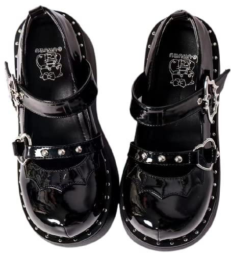 Damen Plattform Mary Janes Schuhe Sweet Toe Knöchel Lolita Gothic Plateau Kleid Pumps Schuhe Chunky Plateauschuhe Lackleder Kleid Schuhe