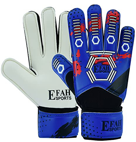 EFAH SPORTS Torwarthandschuhe für Kinder Jungen Mädchen fußball Handschuhe mit Super Grip Handflächen (Blue/White, 4)